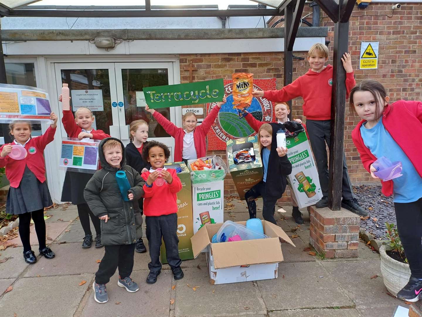 Pupils with their collection box. Picture: TerraCycle