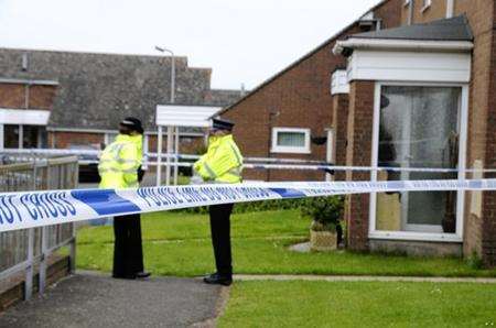 A police cordon around the house in Prescott Close, Guston