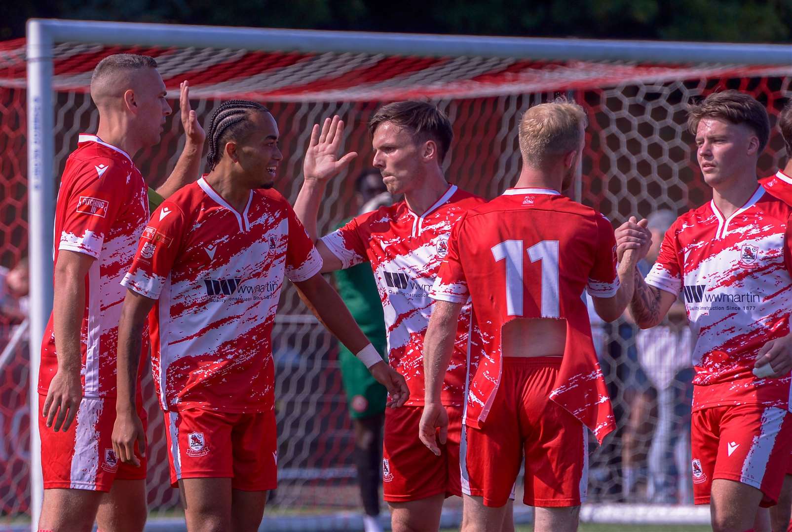 Joe Taylor, left, and Rams team-mates celebrate a goal. Picture: Stuart Watson