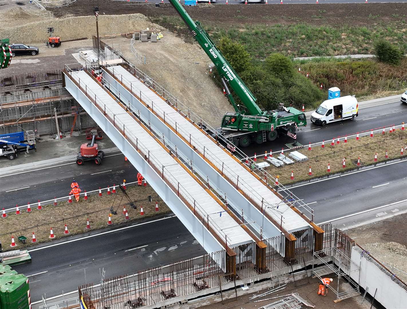 Two of the four steel beams in place for the second Grovehurst bridge over the A249. Picture: Phil Drew