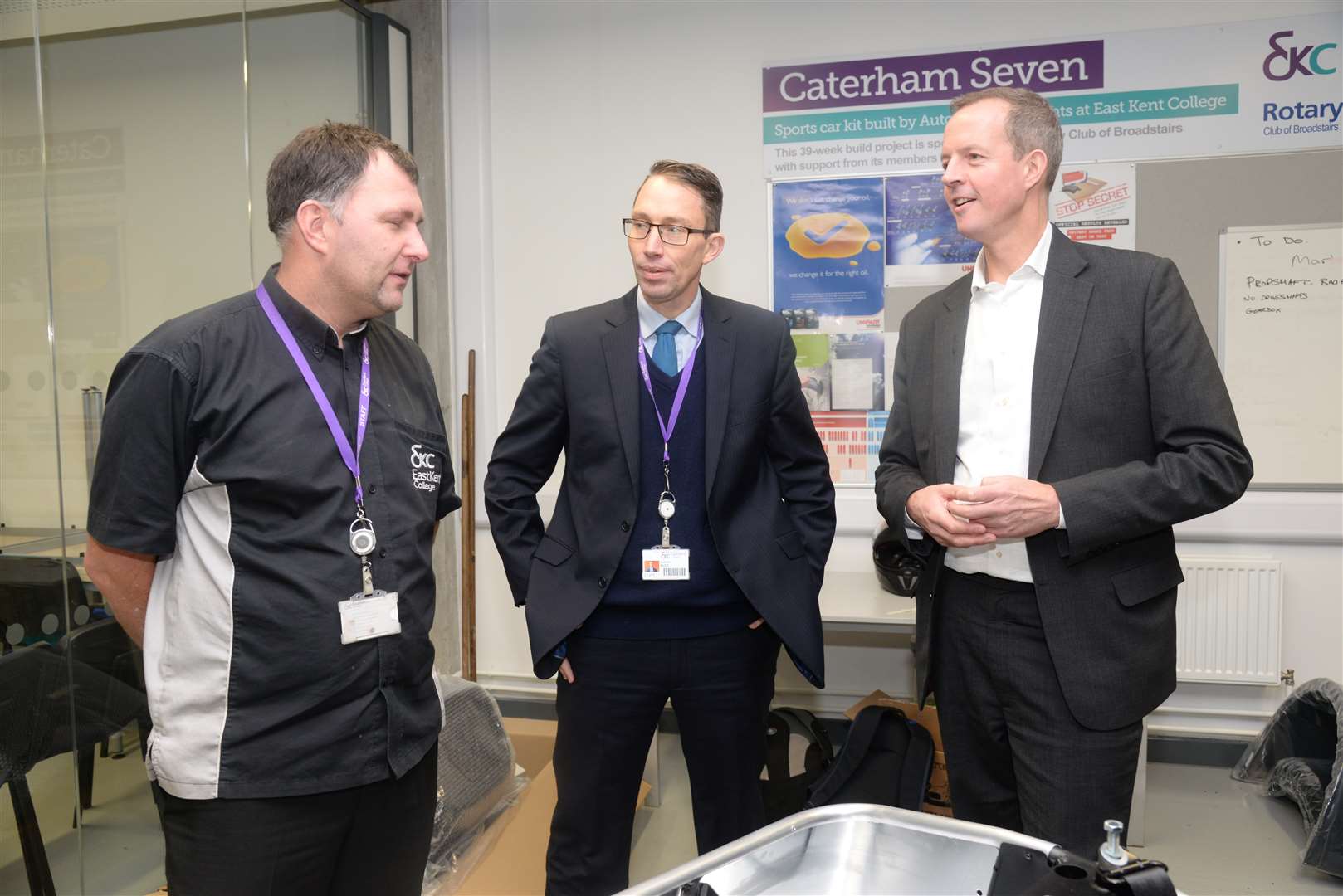 Programme director Stuart Cumming (left) with East Kent College Principal Graham Razey (centre) and Nick Boles MP (right)