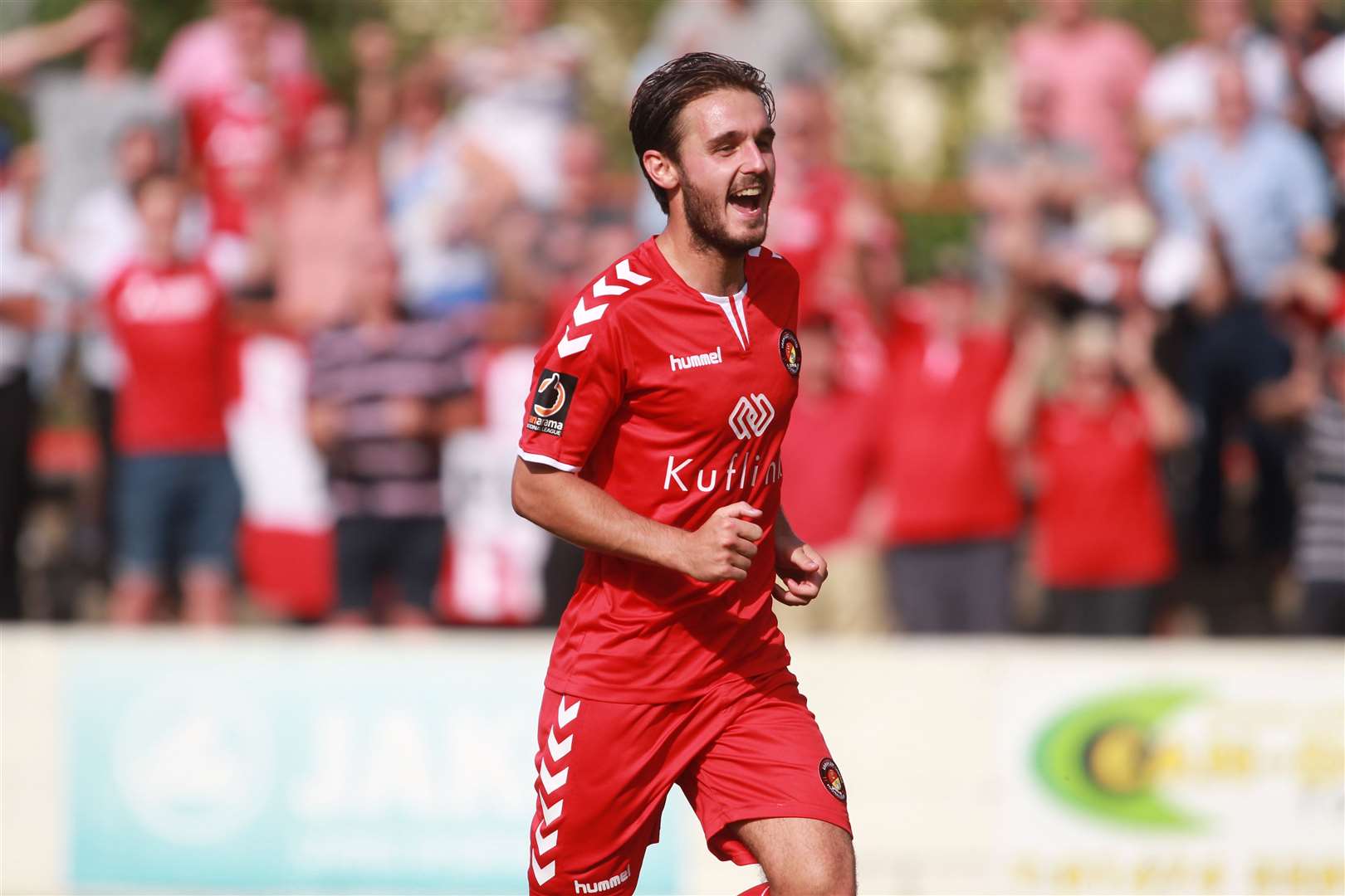 John Goddard celebrates Ebbsfleet's second goal Picture: John Westhrop