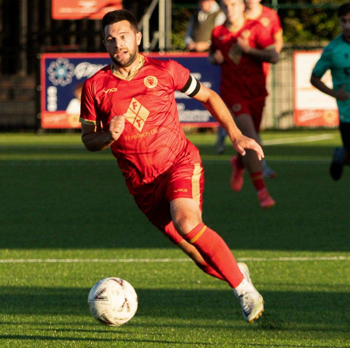 Whitstable’s Mike West on the ball in Saturday’s FA Vase first-round 1-0 win over Virginia Water. Picture: Les Biggs