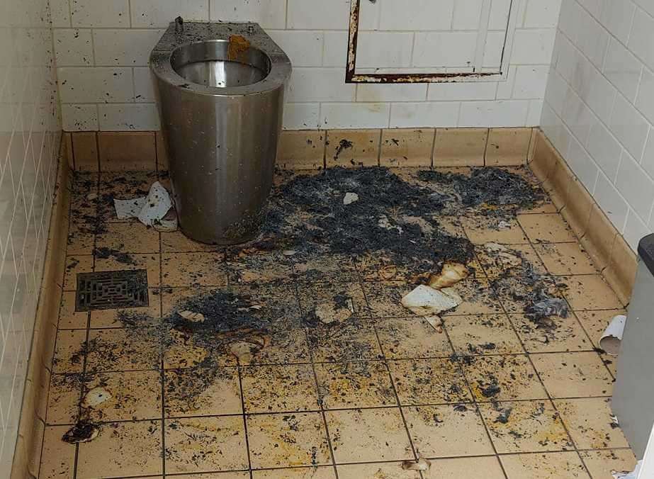 Evidence of a fire was visible inside the public toilets on Stade Street in Hythe