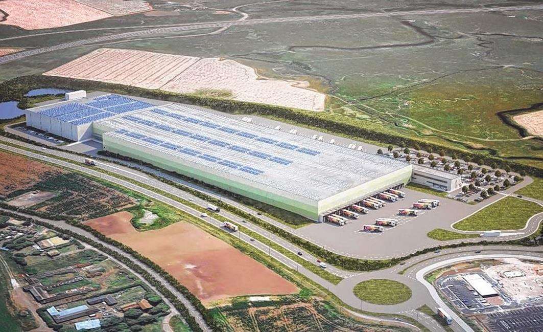 Artist's impression of the 14-acre Aldi distribution centre at Neats Court, Queenborough