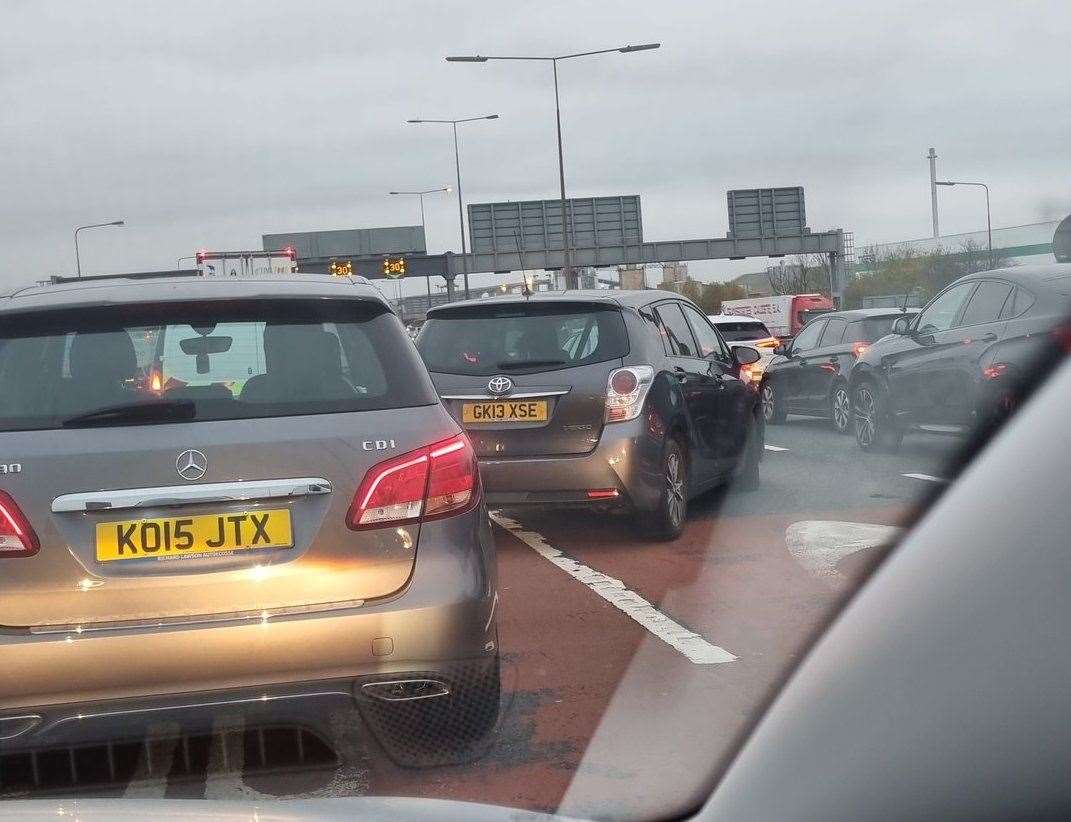 Queues on the Dartford Crossing earlier today Pic: Helen Moffatt