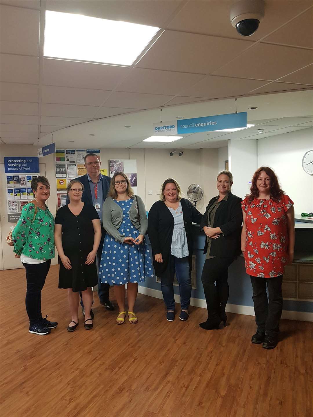 Cllr Jonathon Hawkes, Kelly Grehan, Sarah Crooke, Jessica Maddox (wearing green shirt, black trousers and black jacket), Cllr Claire Pearce, Cllr Many Garford, Lanette Safo-Wiltshire. Picture: Caitlin Webb, Local democracy reporter (4147223)