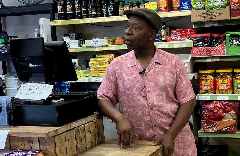 Dartford shopkeeper Emmanuel Titus at his Charis food store in the High Street (PIC Simon Finlay LDRS)