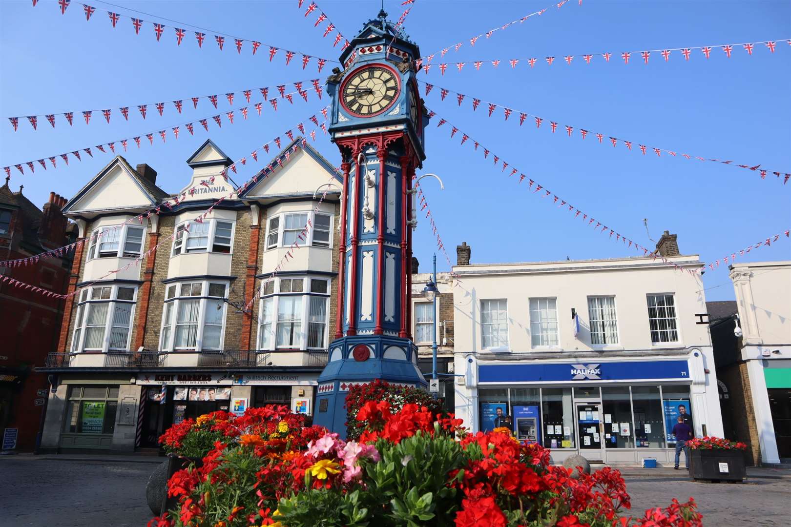 How Sheerness clock tower looked with bunting in August 2020. Picture: John Nurden