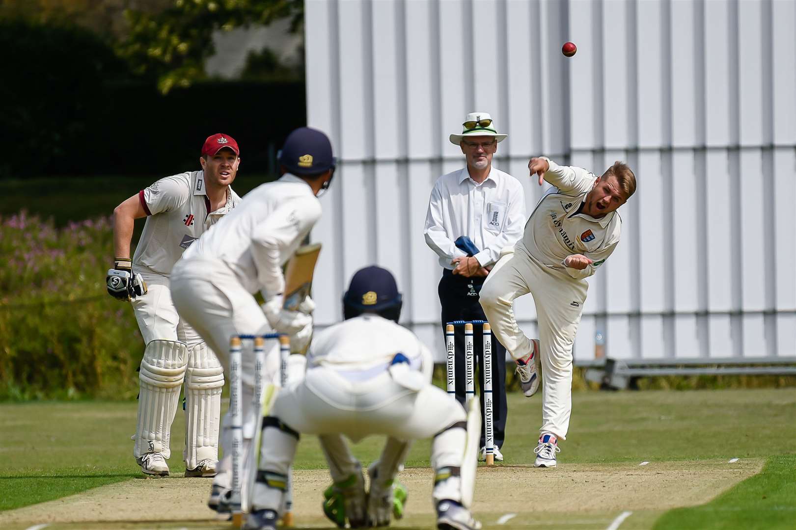 Sandwich's Ben Smith bowls to Bickley's Safwaan Imitiaz. Picture: Alan Langley