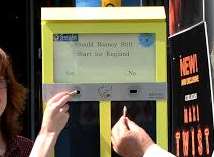 Swale council and MP's office staff casting their vote with the new Butt Ballot Bins, which being piloted in the borough