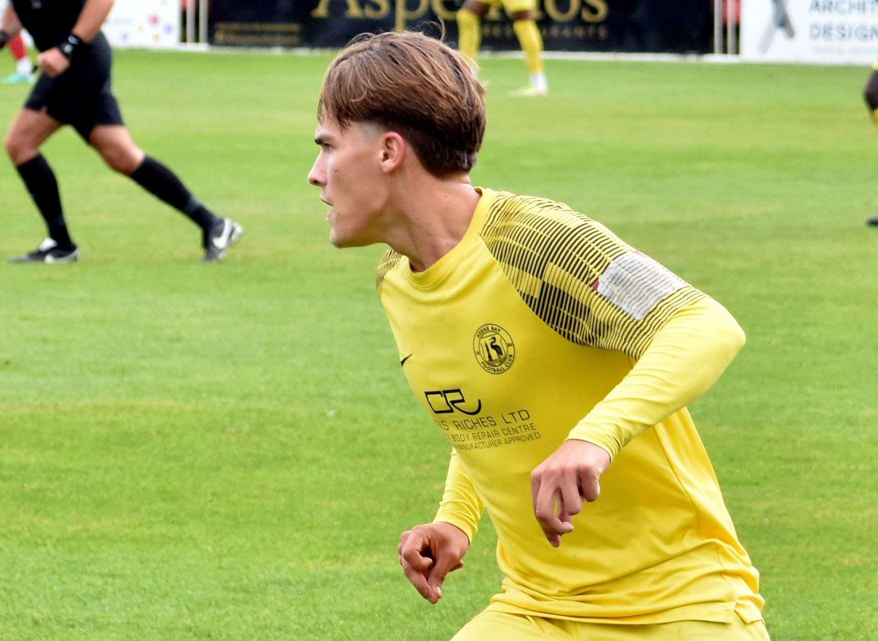 Herne Bay's Harry Brown in possession against Folkestone. Picture: Randolph File