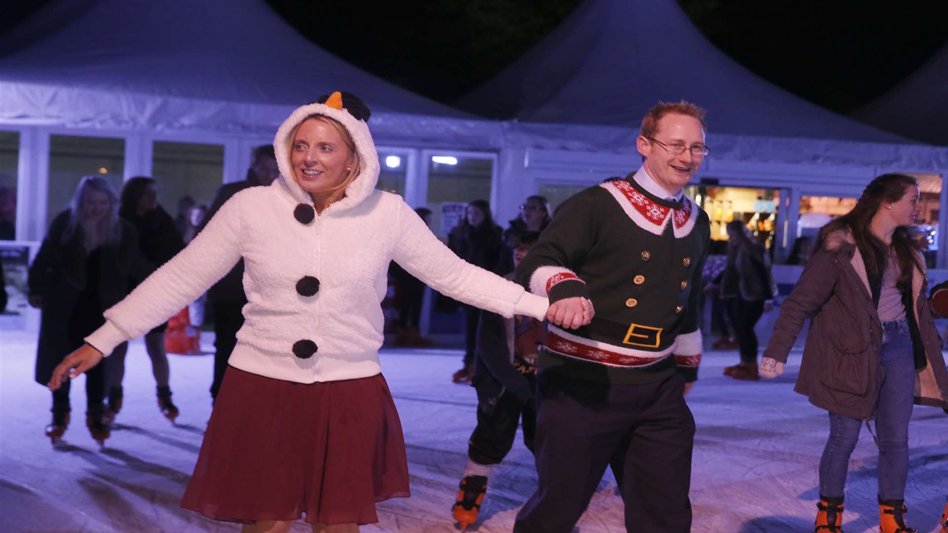 The bridesmaids all dressed up as snowmen for the skate. Picture: Samuel Taylor-Photography