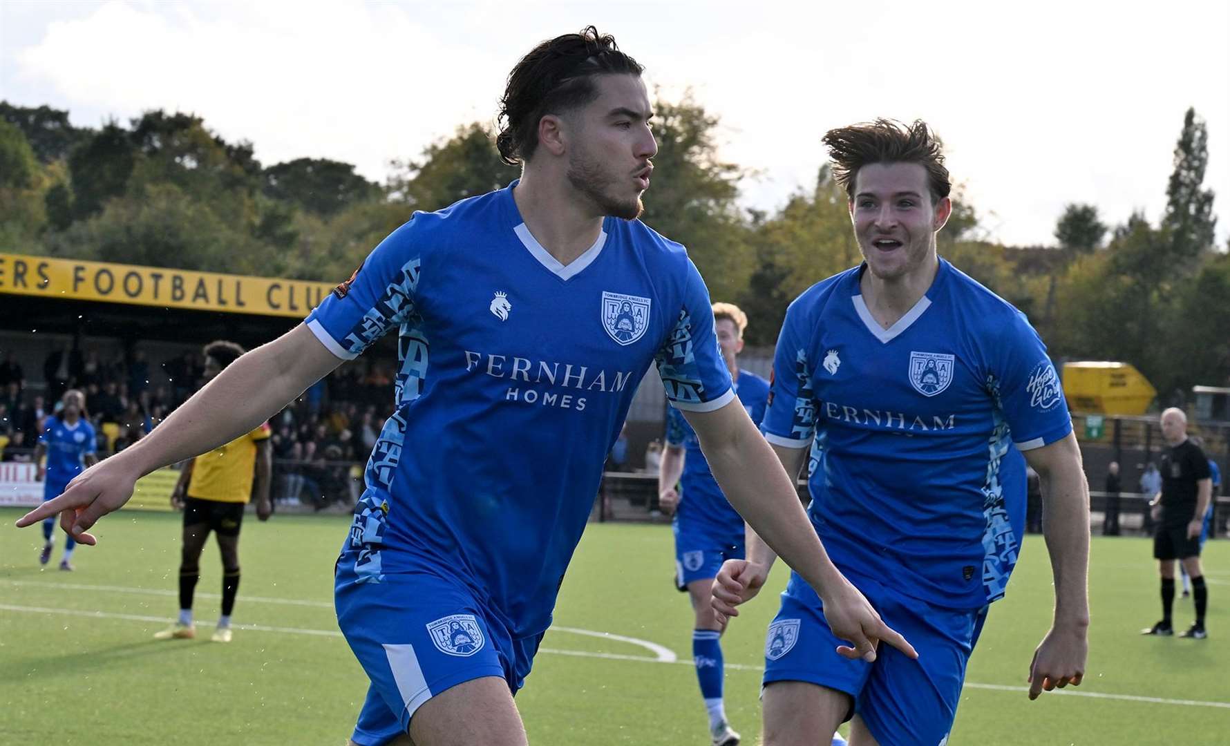 Jamie Fielding celebrates scoring the winner for Tonbridge at Cray Wanderers. Picture: Keith Gillard