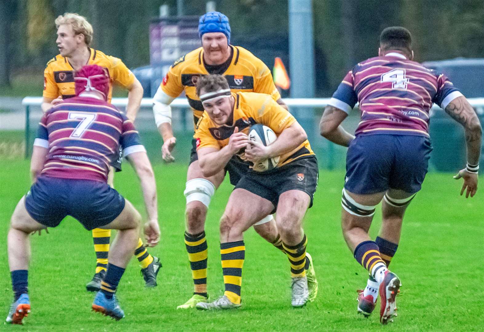 Canterbury Rugby Club’s Dan Huntley looks to make inroads in their weekend away win. Picture: Phillipa Hilton