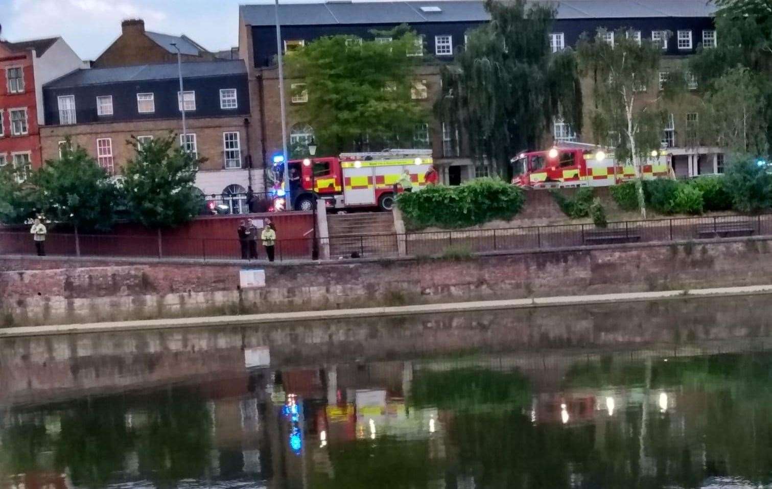 The emergency services by the River Medway, near Broadway, Maidstone. Picture: Jason Imms