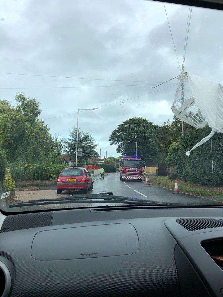 The marquee became caught in cables. Picture: Debbie Lyddon (3548791)