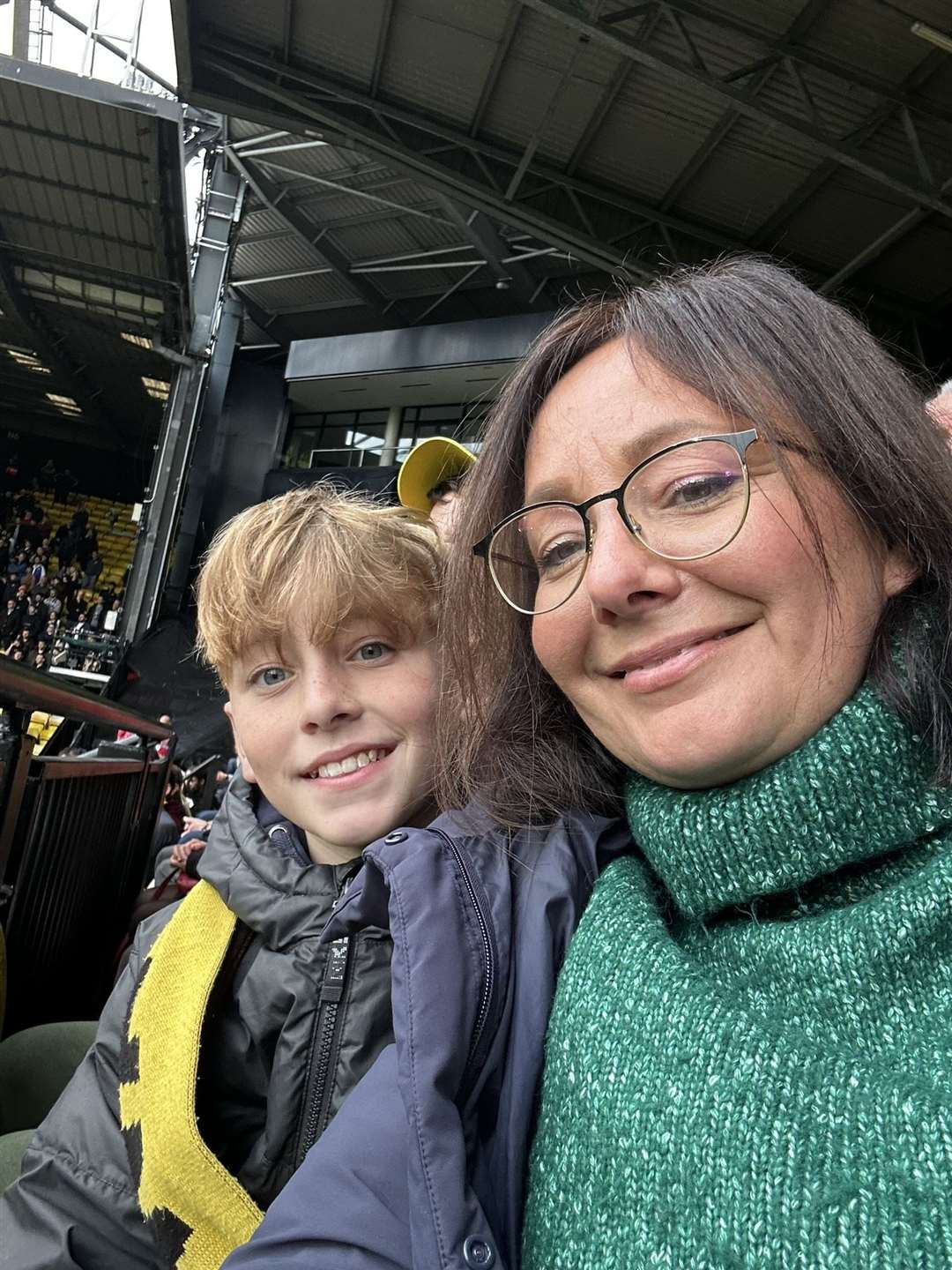 Becky and Josh at Watford FC’s Vicarage Road ground (Handout/PA)