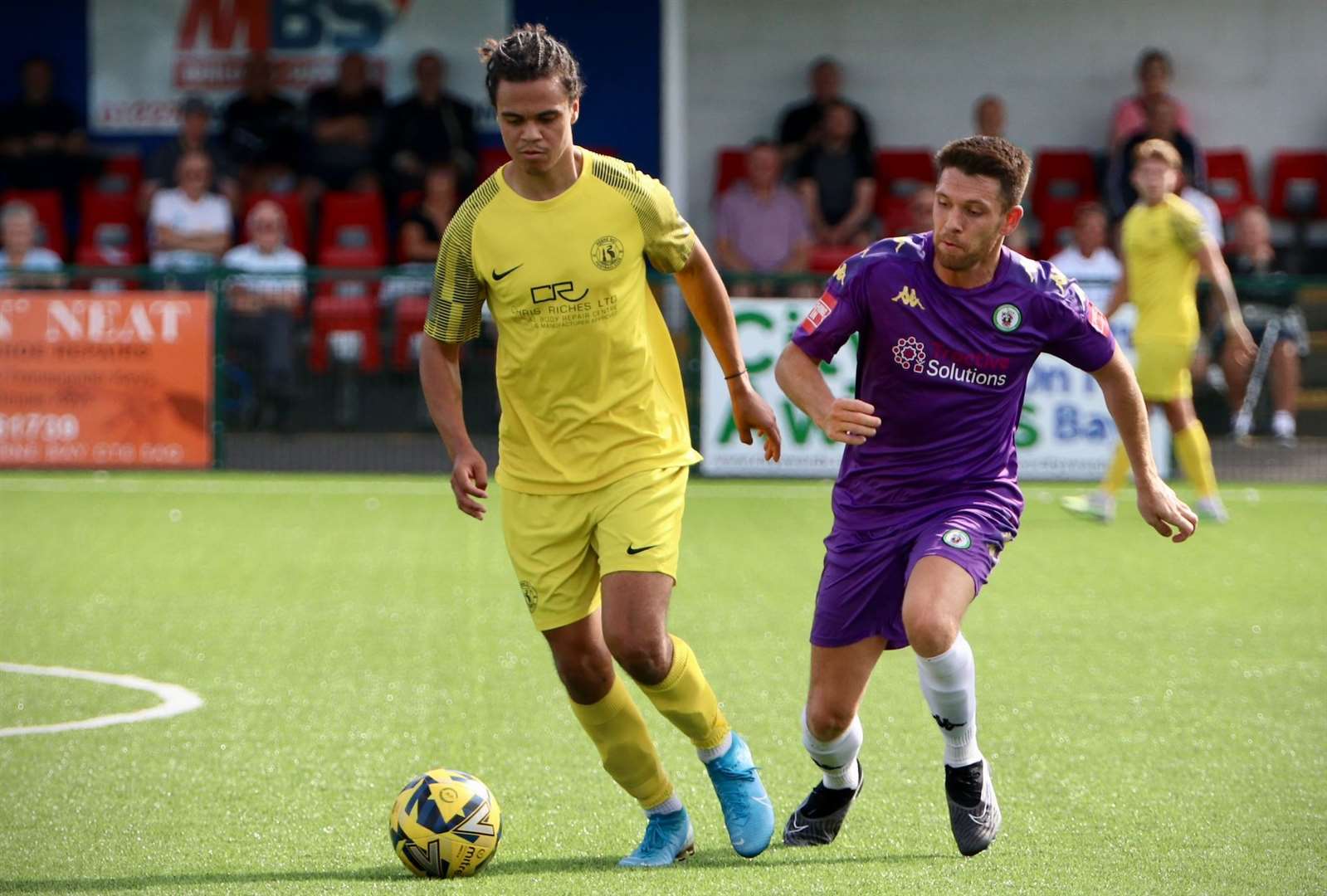 Herne Bay defender Dan Carrington – was sent off for a second booking in their weekend derby 3-0 defeat against Sittingbourne. Picture: James Aylward