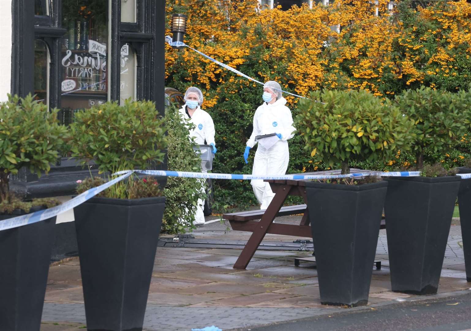 Police at the Cricketers Inn pub in Meopham where Craig Allen was killed. Picture: UKNIP