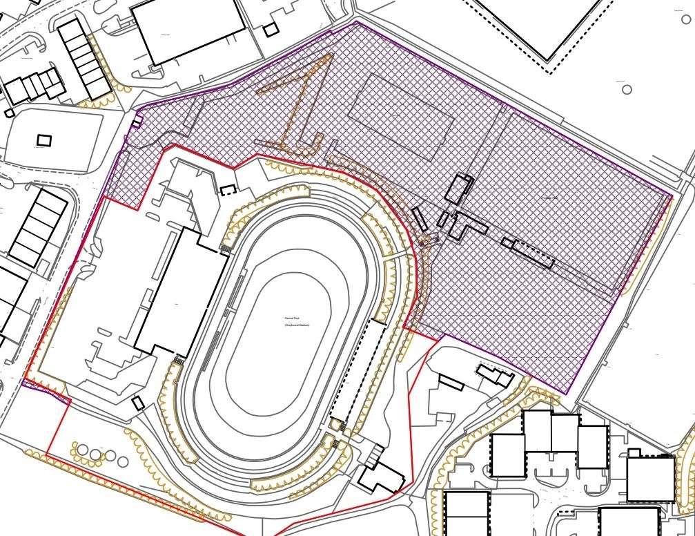 The matched area of Central Park Stadium could be used for the council depot and still used for football. Picture: Swale council