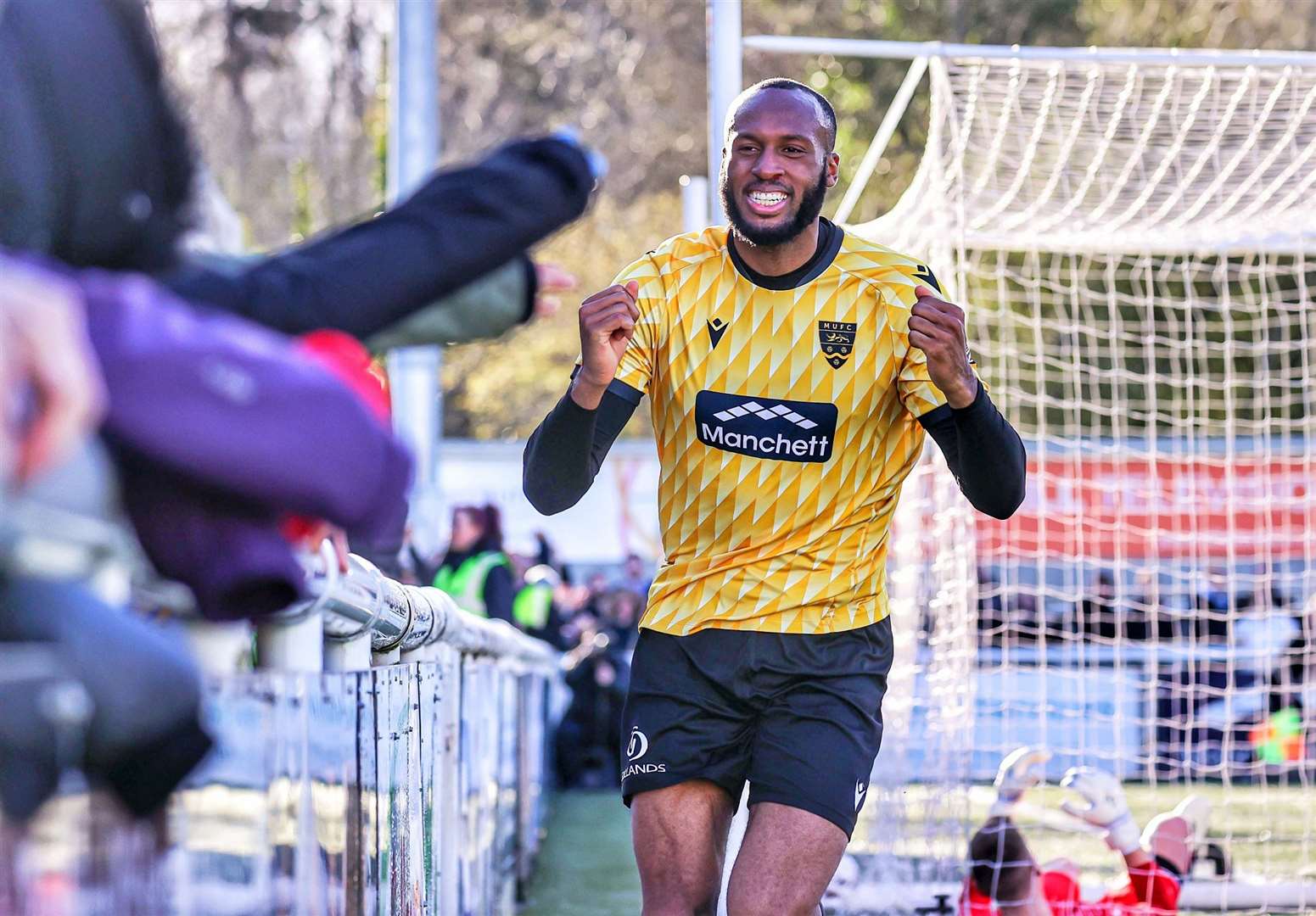 Delight for Reiss Greenidge after heading Maidstone's winner against Weston. Picture: Helen Cooper