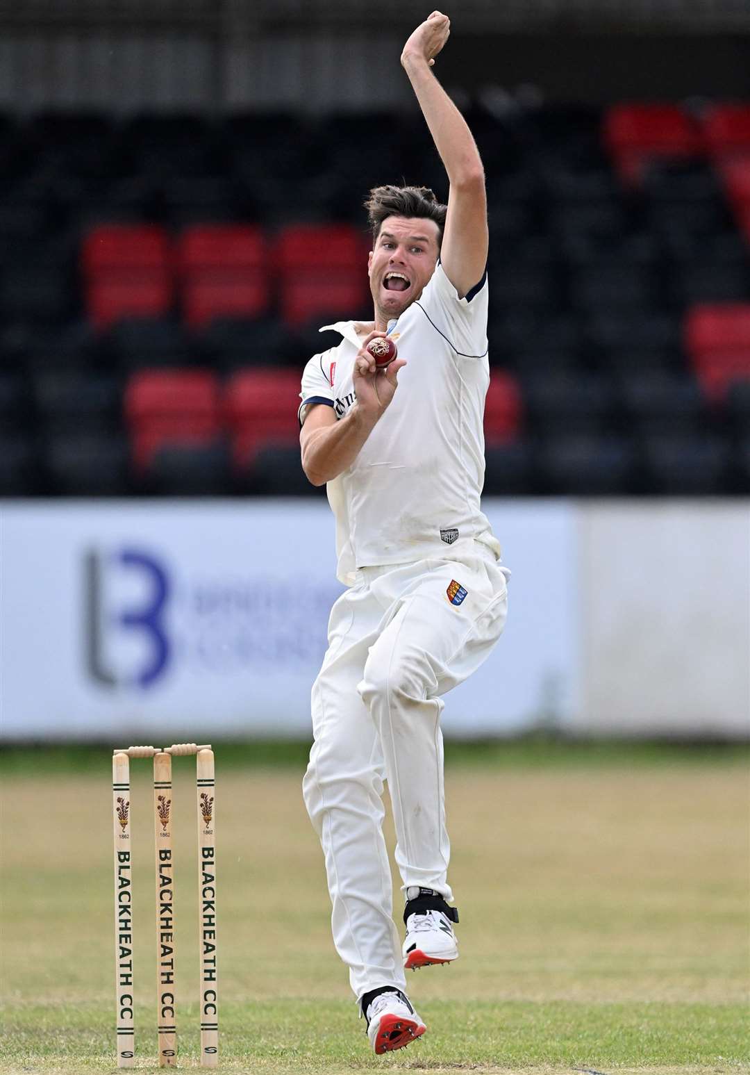 Sandwich’s Australian overseas James Bazley in action. Picture: Keith Gillard