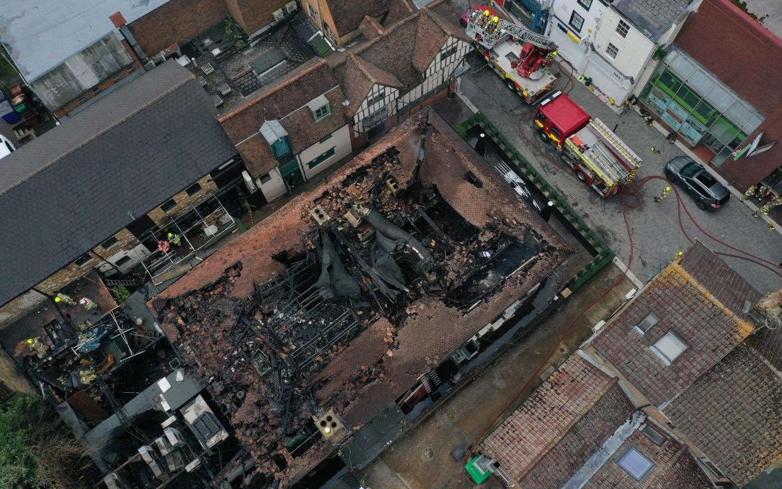 Drone pictures of the damage to Mu Mu after a fire at the bar. Pictures: UKNiP