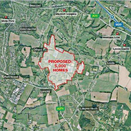 A map of the proposed "garden suburb" in south east Maidstone