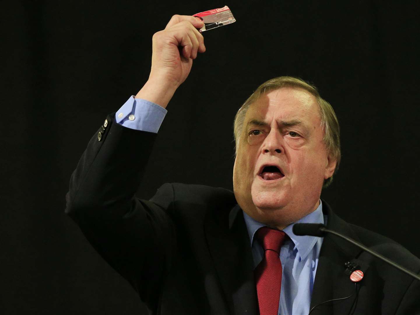 Former deputy prime minister John Prescott holds up his Labour membership card (Jonathan Brady/PA)