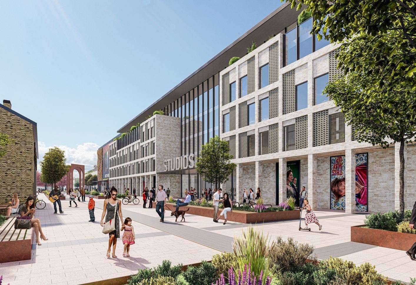 An artist’s impression of the film studios on the former Newtown works site. Picture: Hollaway