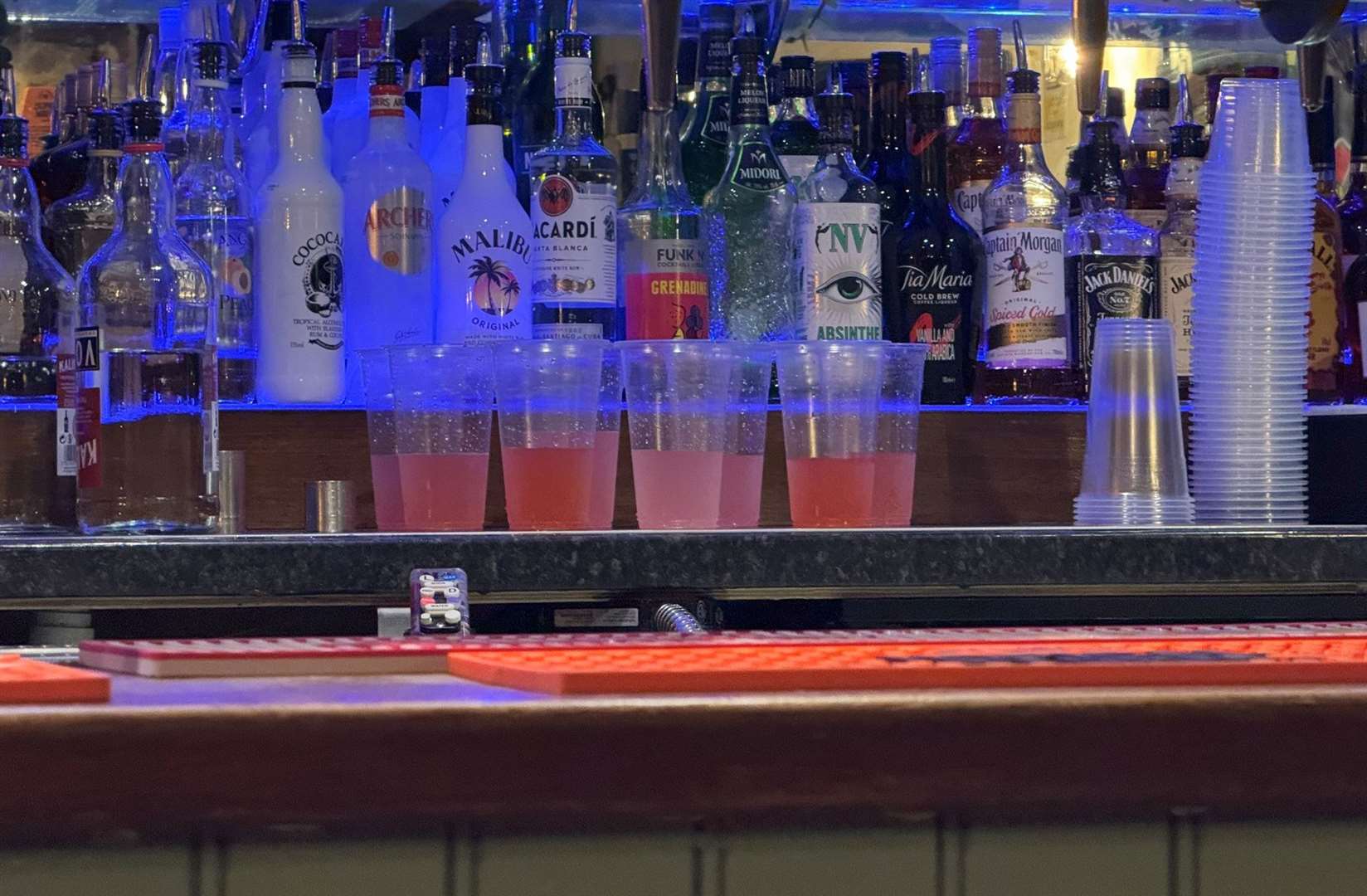 The demand for the house cocktails is such that even at quieter times there are eight semi-prepared pink PFs ready to go behind the bar. The staff maintain that the recipe is a carefully guarded secret.