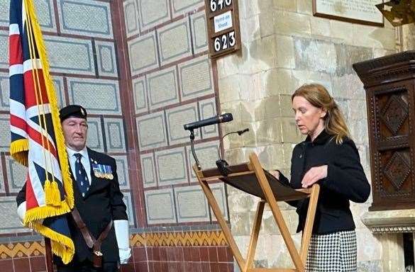 Mrs Elphicke reading the Armed Forces tribute poem on Sam Lennon. Picture: Office of Natalie Elphicke MP