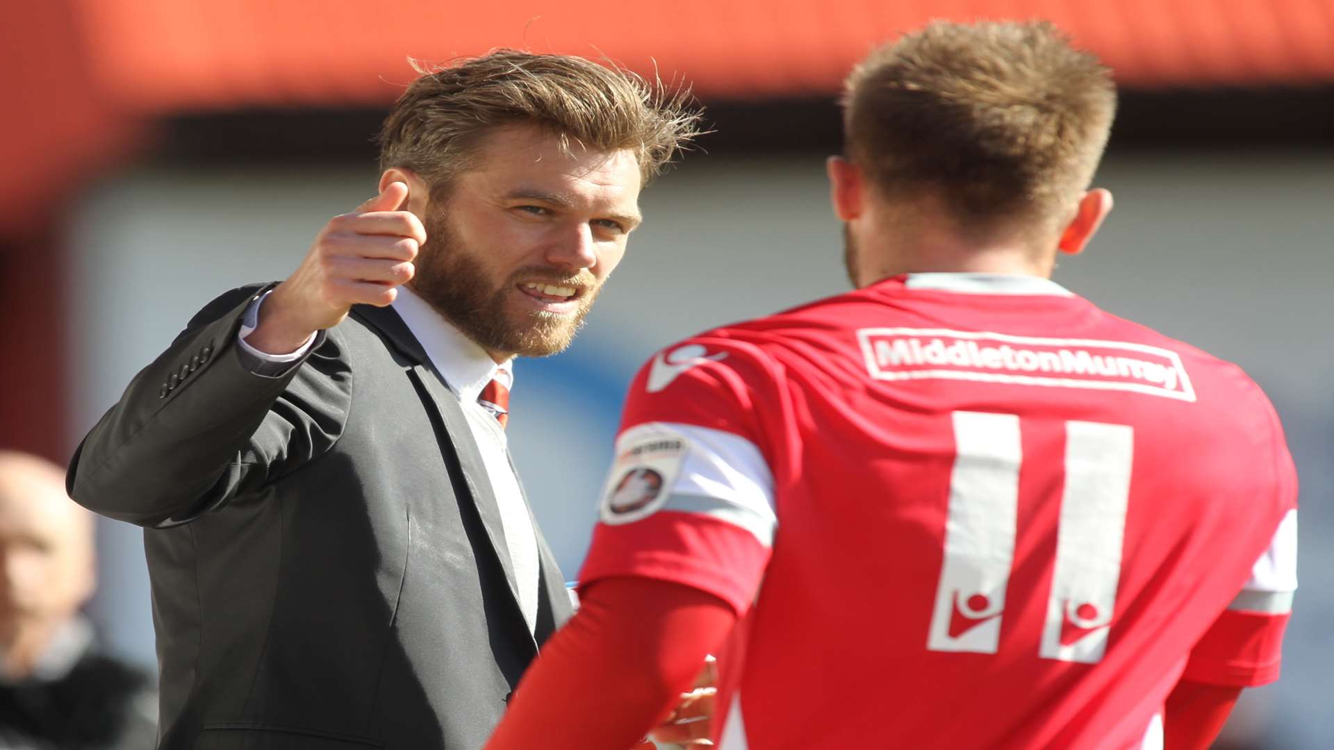 Ebbsfleet United manager Daryl McMahon with striker Matt Godden Picture: John Westhrop