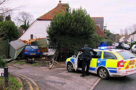 Police at the scene of the car crash in Herne Bay