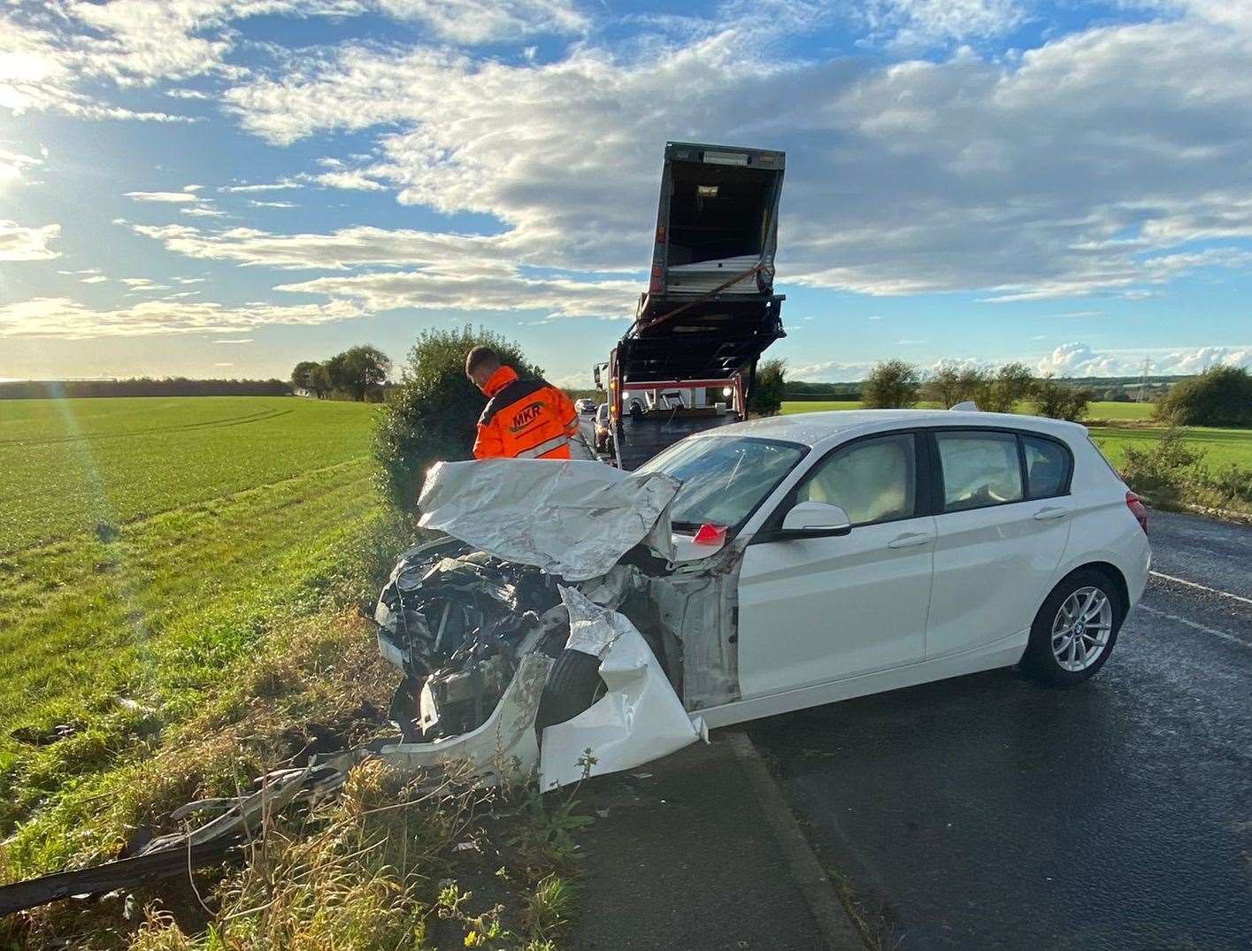 A BMW suffered extreme levels of damage from the crash on Island Road. Pictures: David Bailey