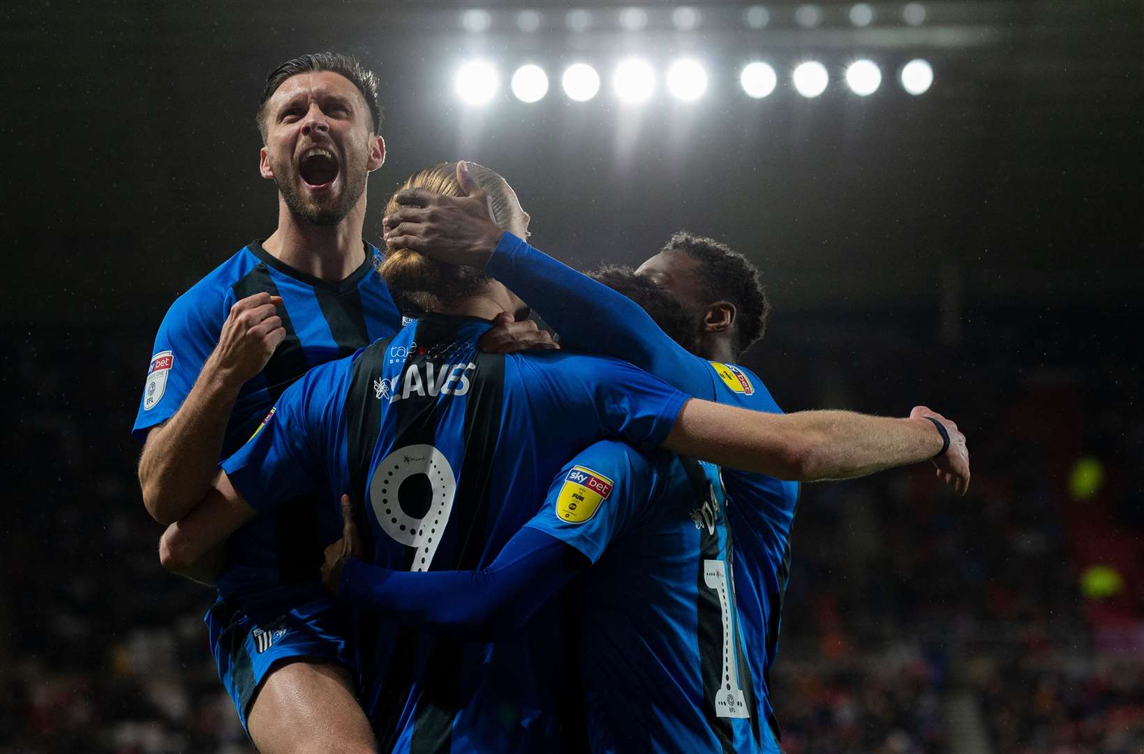 Gills celebrate an early Tom Eaves equaliser at Sunderland Picture: Ady Kerry