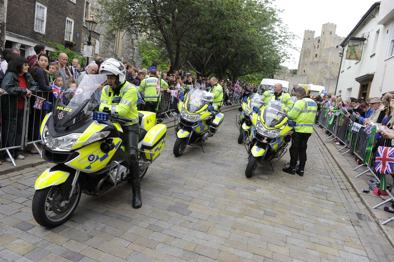 Crew rest break, police outriders parked up on Boley Hill, Rochester