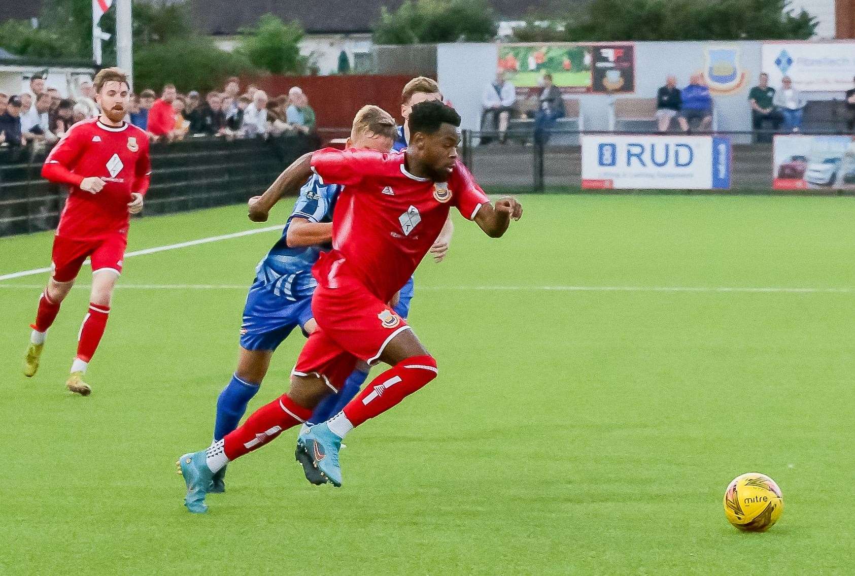 One of Whitstable’s midweek scorers, Josh Williams, finds space. Picture: Les Biggs