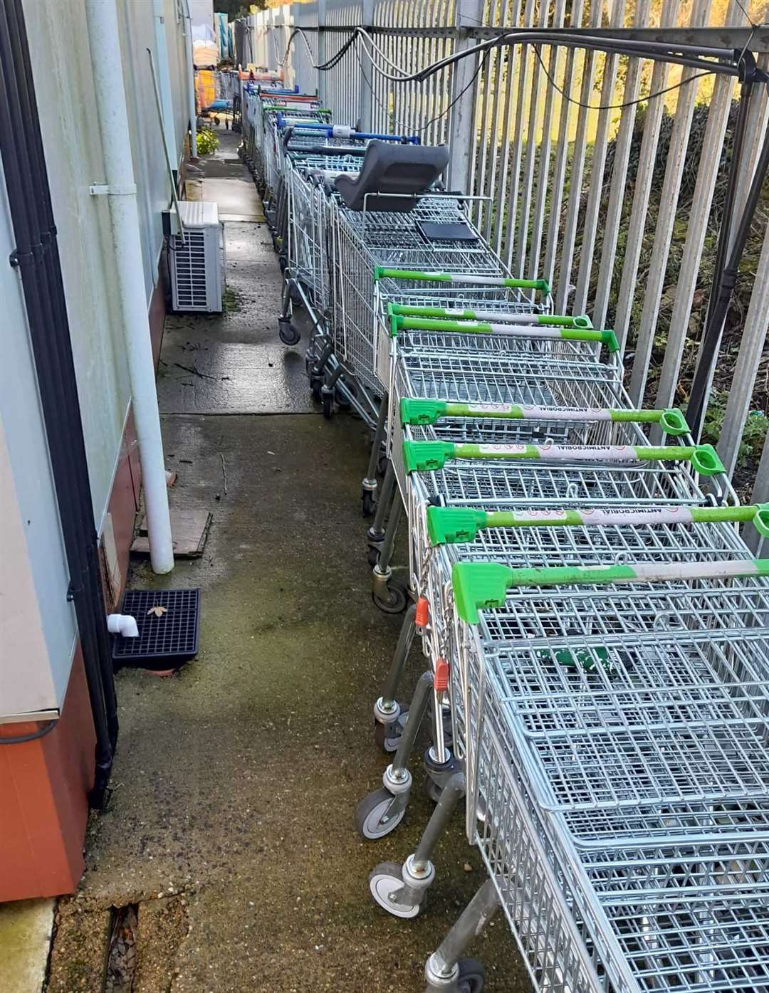 Trolleys collected by the council lined up at the Wincheap Canenco depot. Picture: Canterbury City Council