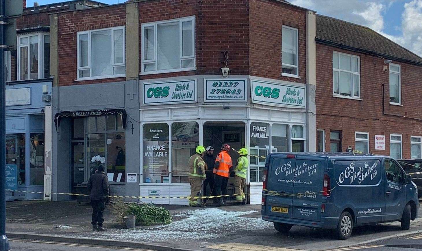 Shards of glass were scattered all along Tankerton Road as fire crews attend the freak incident in Tankteron Road