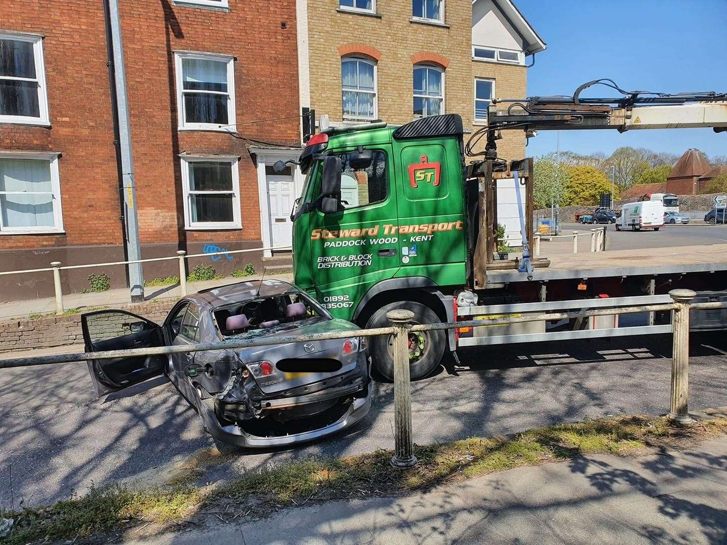 A car was crushed by a lorry at Wincheap roundabout. Picture: Vicky McLaughlin