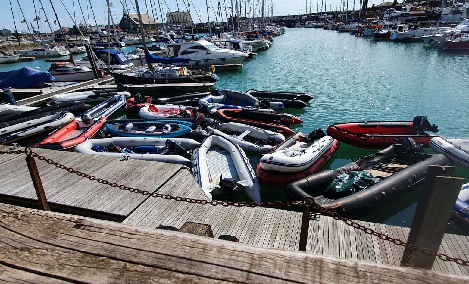 A stash of abandoned dinghies and canoes at Dover marina