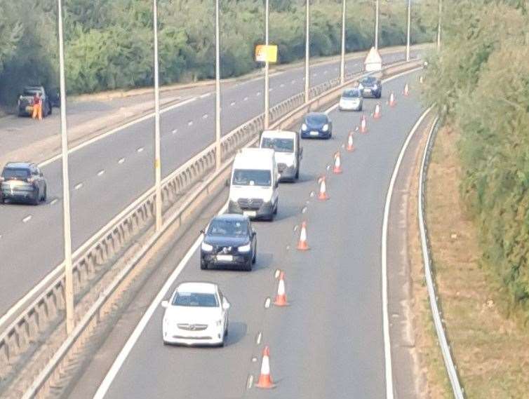 One lane of the coastbound side of the A299 has been coned off between Chestfield and Herne Bay so an 'uneven stretch' can be investigated