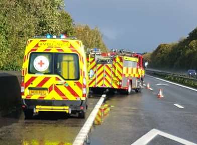 Emergency crews at the scene of a crash on the M2. Pic: @kentpoliceroads