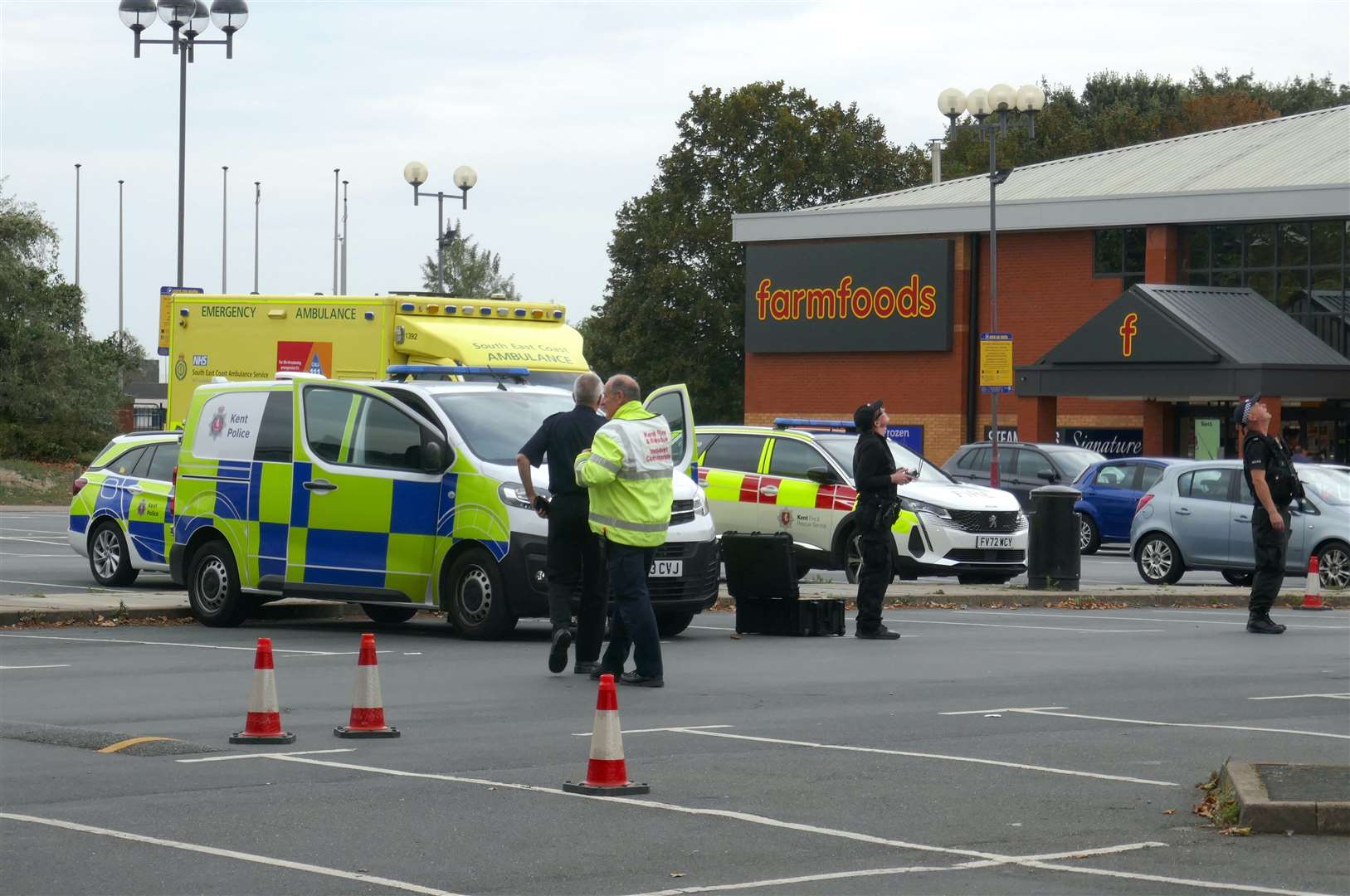 The carpark was coned off as part of the emergency response in Gravesend Imperial Business Park