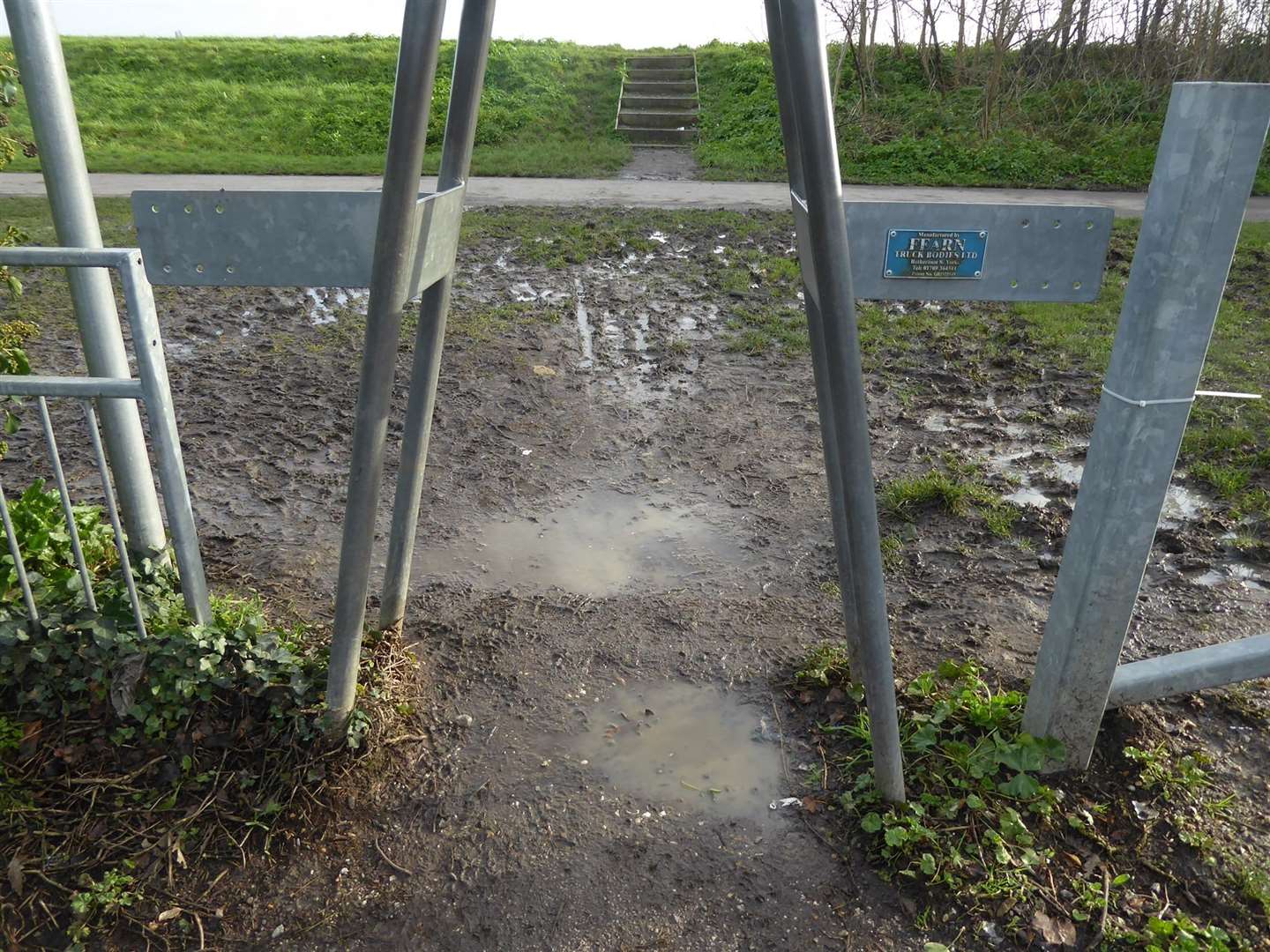 Quagmire at the entrance to Barton's Point Coastal Park, Sheerness. Picture: Chris Reed