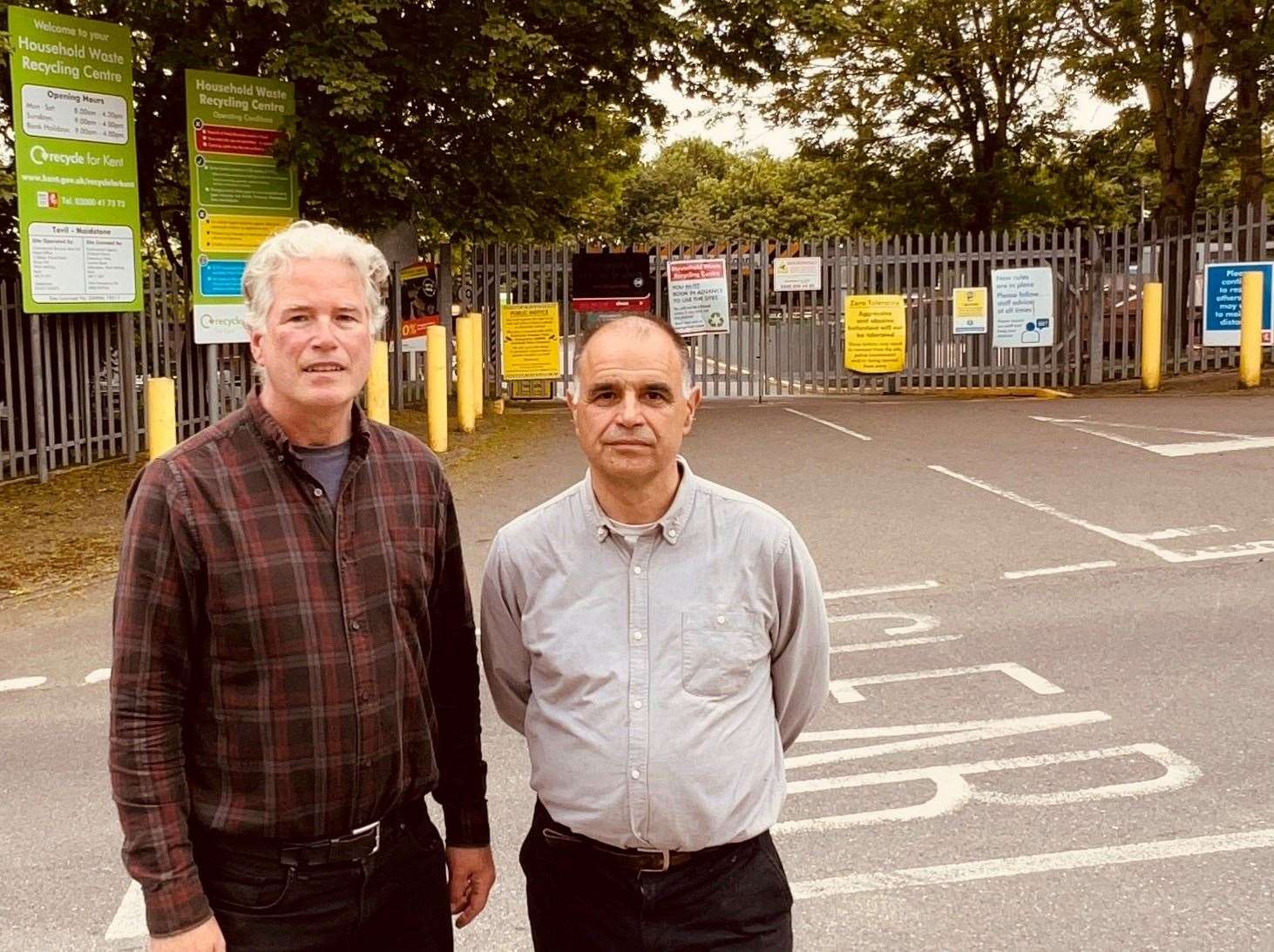 Lib Dems Brian Clark and Chris Passmore outside Tovil tip