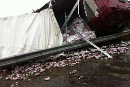 Lorry overturns at Barham.