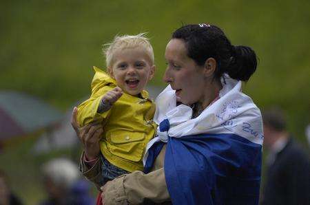 Crowds turned out in Dover for Olympic torch celebrations despite the wet weather. Picture: Gary Browne